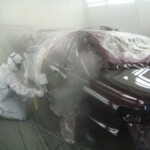 Before and after photographs of a damaged Chevy Impala that was repaired by Elite Paint & Body Shop in West Palm Beach, Florida.